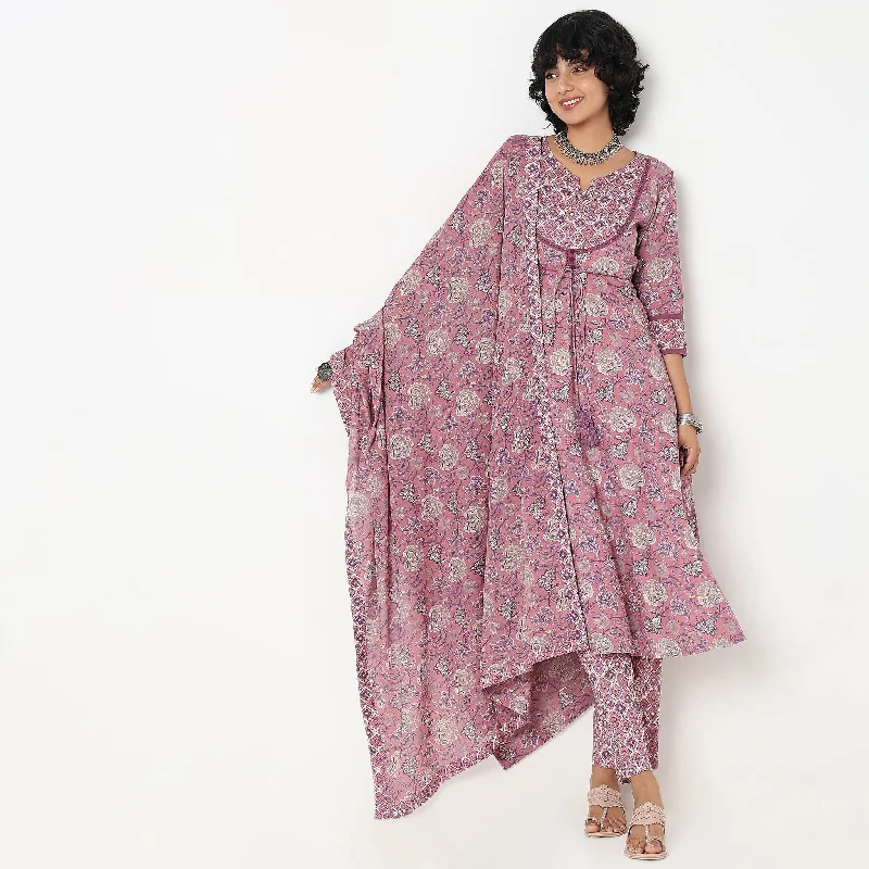 Flare Fit Printed Kurta and Pant with Dupatta Set