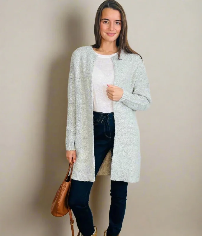 Grey Basketweave Wool Blend Cardigan