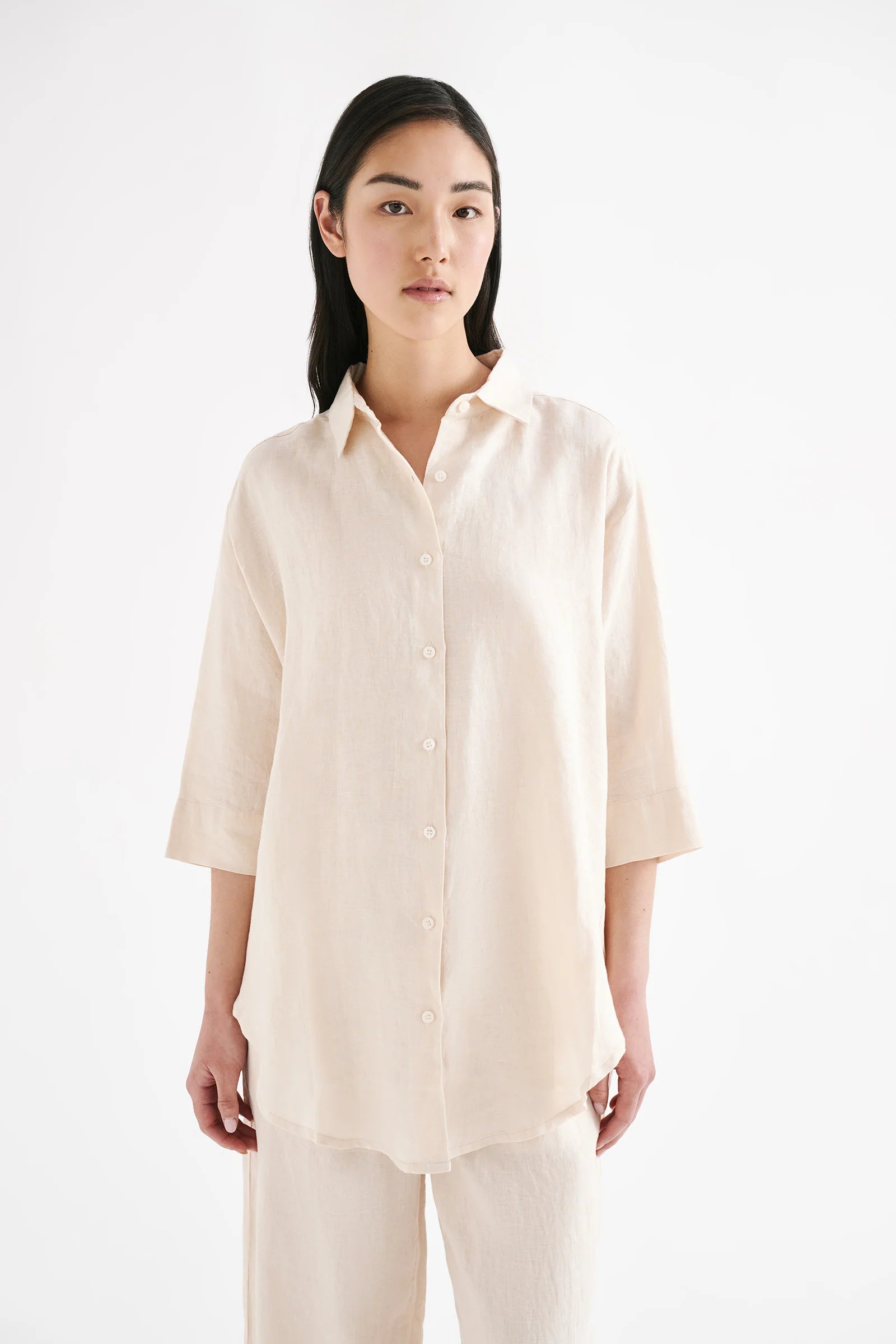 Lounge Linen Longline Shirt - Pannacotta