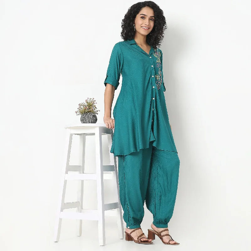 Regular Fit Embroidered Kurta with Pant Set