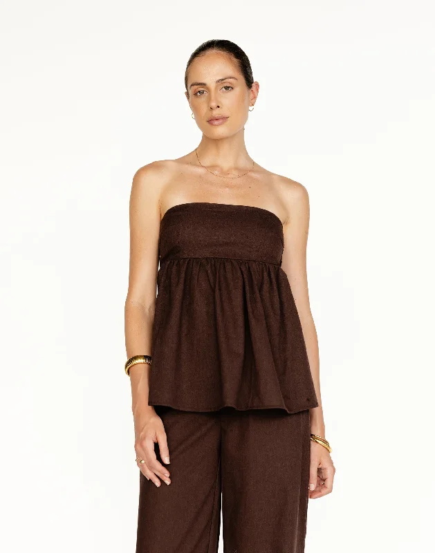 Tarsha Strapless Linen Top (Chocolate)