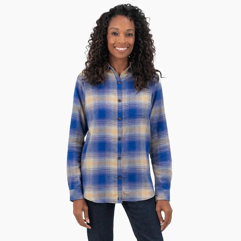 Women's Plaid Flannel Long Sleeve Shirt - Ombre Blue